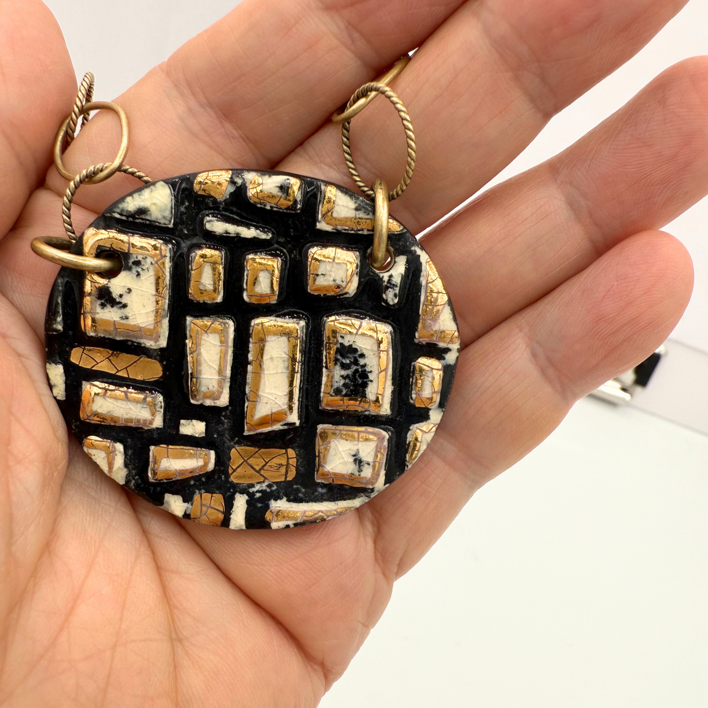 Black, White & Gold Ceramic Necklace