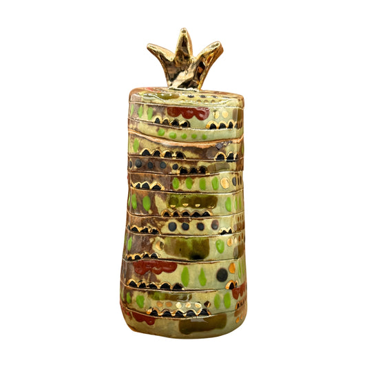 Tall Green and Gold Ceramic Box