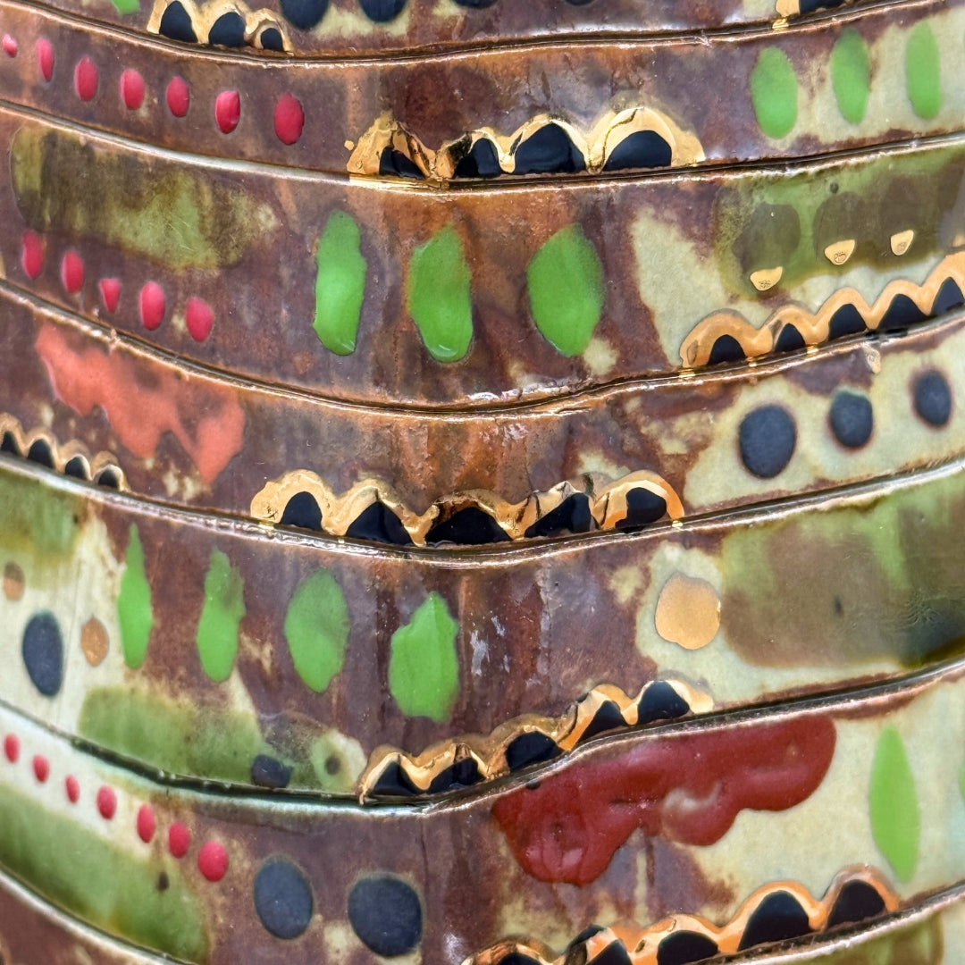 Tall Green and Gold Ceramic Box