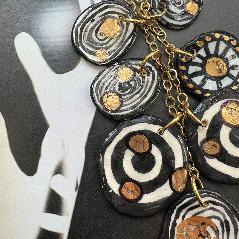 Black, White, & Gold Porcelain Circle Necklace