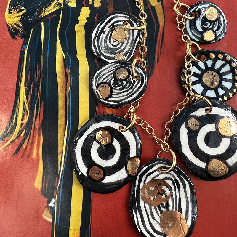 Black, White, & Gold Porcelain Circle Necklace