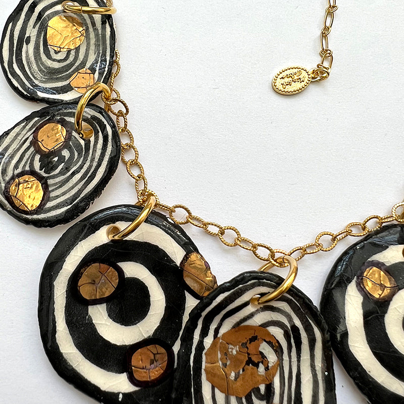 Black, White, & Gold Porcelain Circle Necklace
