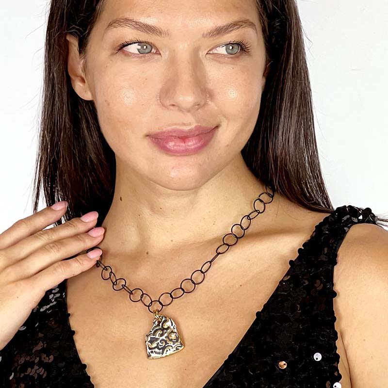Gold and Black Organic Swirl Pendant Necklace