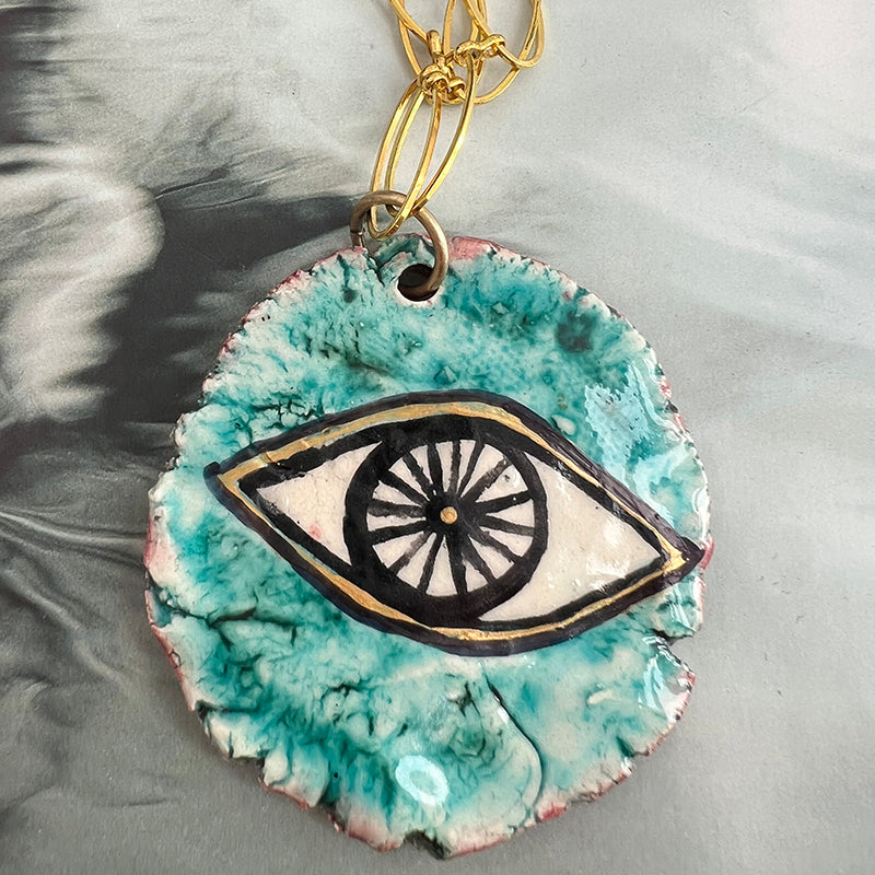 Teal Ceramic Eye Necklace