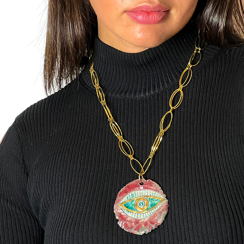 Red Ceramic Eye Necklace