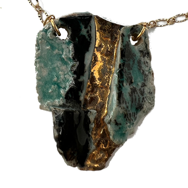 Turquoise & Gold Ceramic Fragment Necklace
