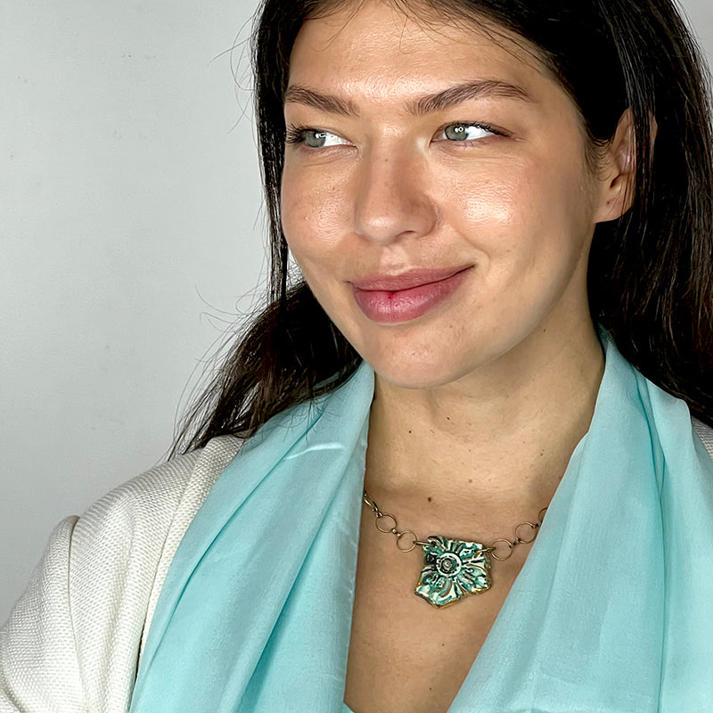 Green & Gold Floral Fragment Ceramic Necklace