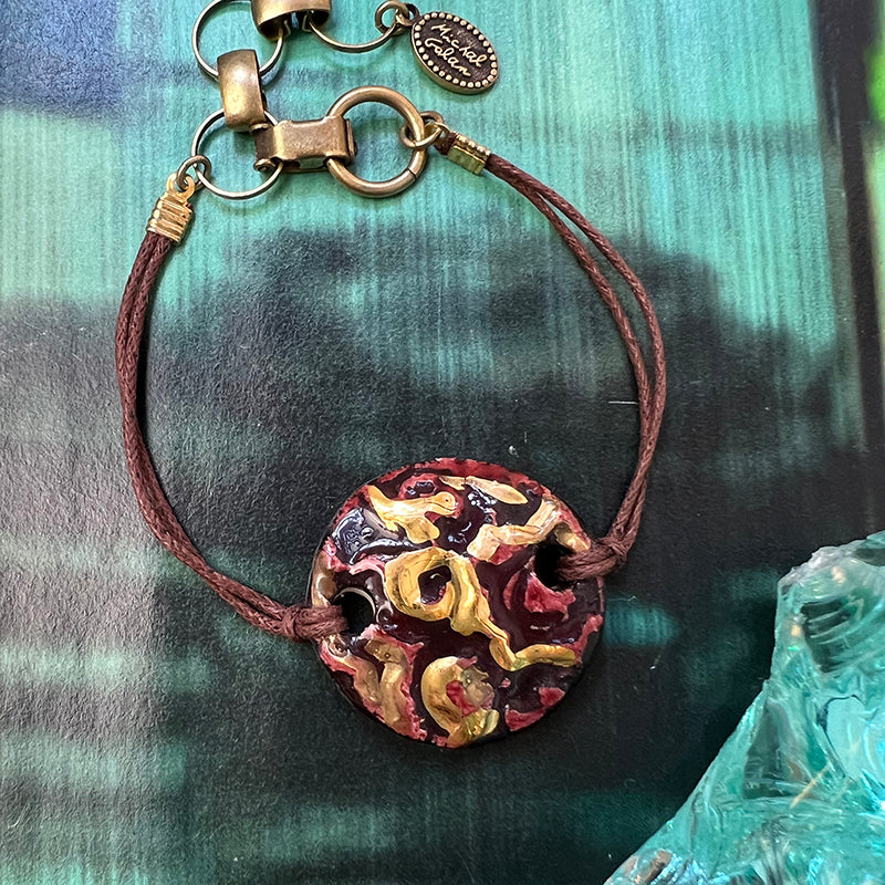 Red and Gold Circle Ceramic Bracelet