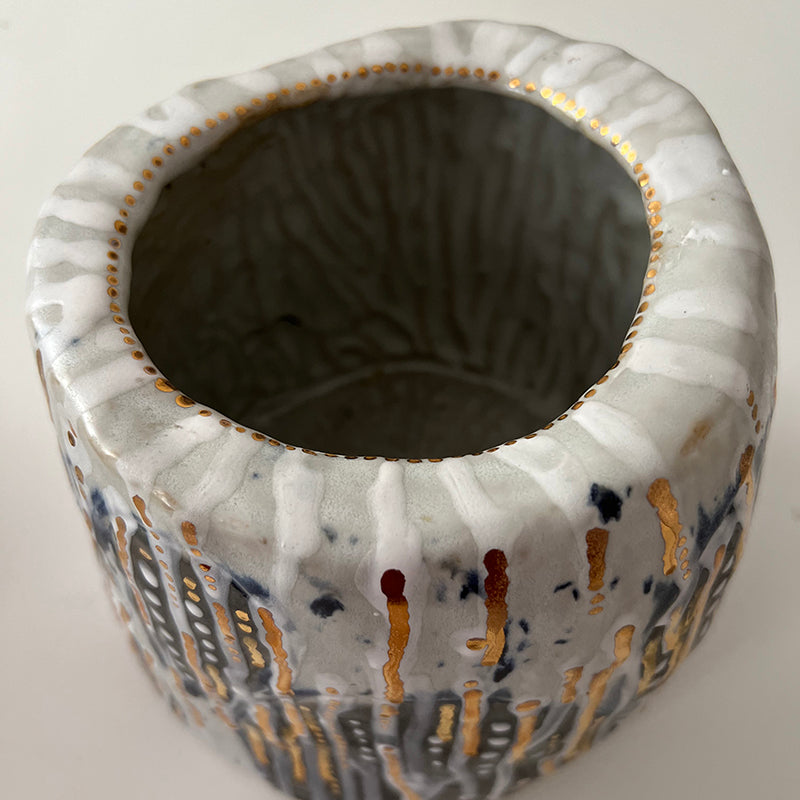 White and Gold Ceramic Glazed Vase