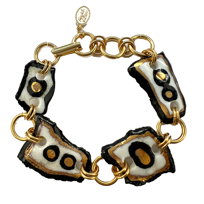 Black, White, & Gold Porcelain Charm Bracelet