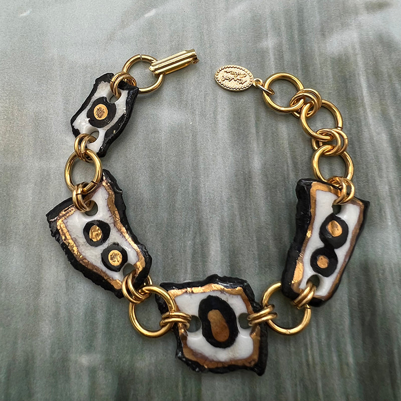 Black, White, & Gold Porcelain Charm Bracelet
