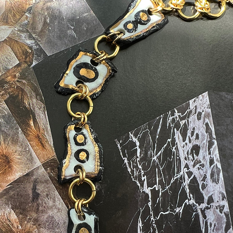 Black, White, & Gold Porcelain Charm Bracelet