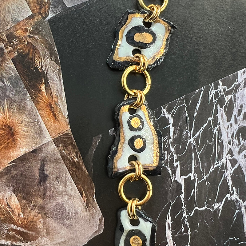 Black, White, & Gold Porcelain Charm Bracelet