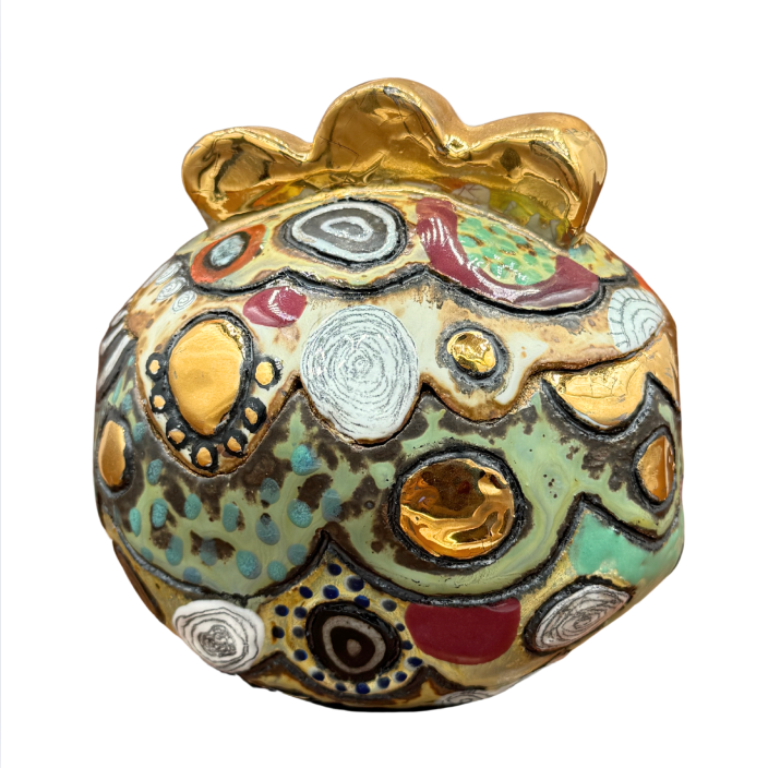 Rustic Green & Gold Round Ceramic Box