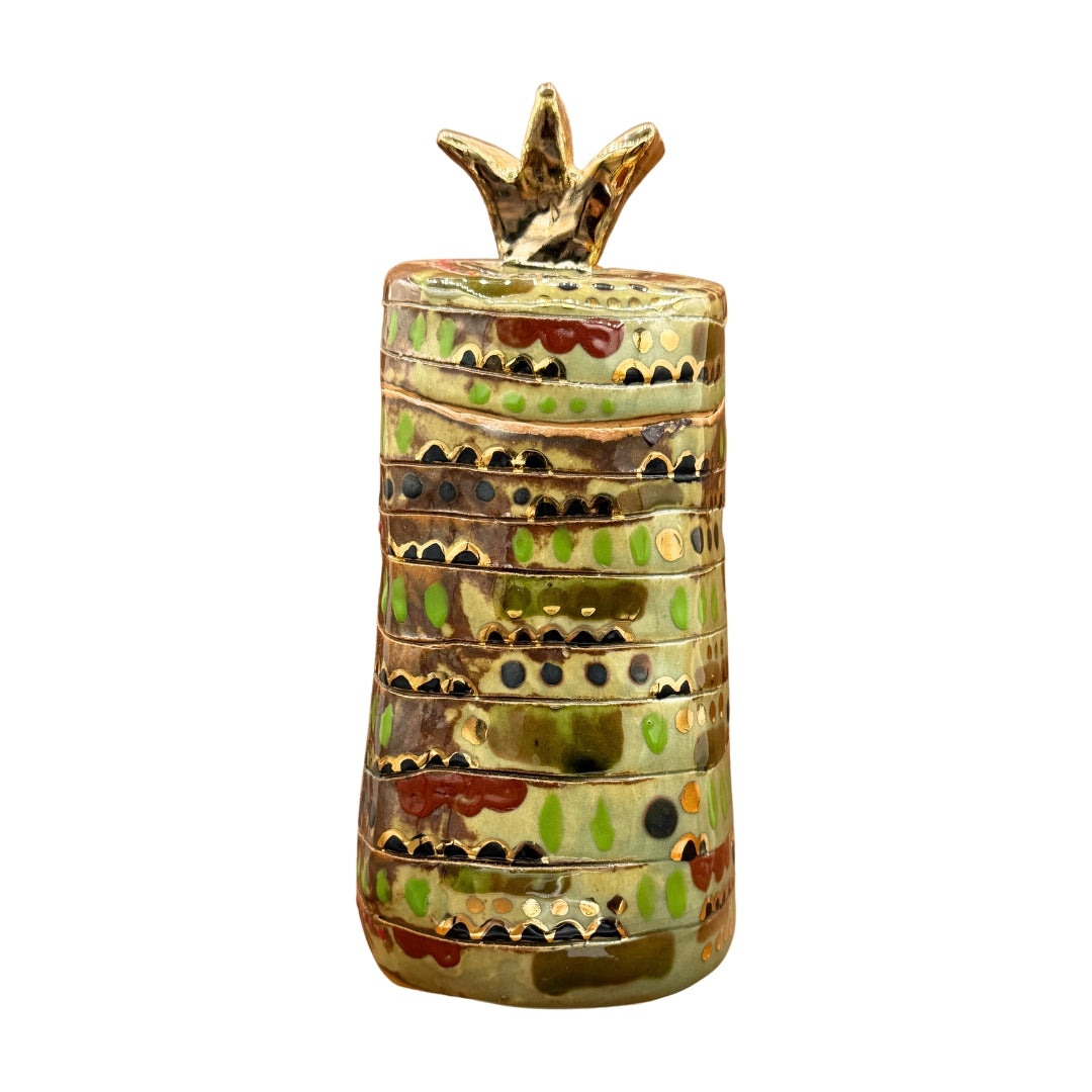 Tall Green and Gold Ceramic Box