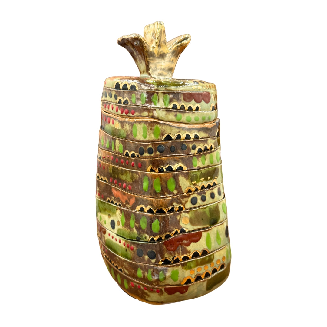 Tall Green and Gold Ceramic Box