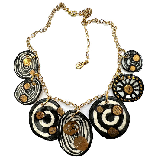 Black, White, & Gold Porcelain Circle Necklace