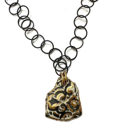 Gold and Black Organic Swirl Pendant Necklace
