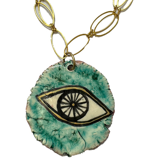 Teal Ceramic Eye Necklace