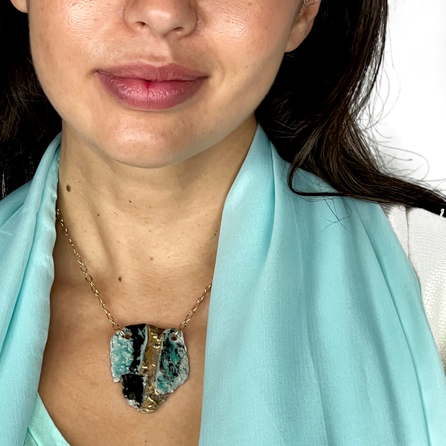 Turquoise & Gold Ceramic Fragment Necklace