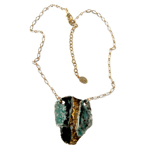 Turquoise & Gold Ceramic Fragment Necklace