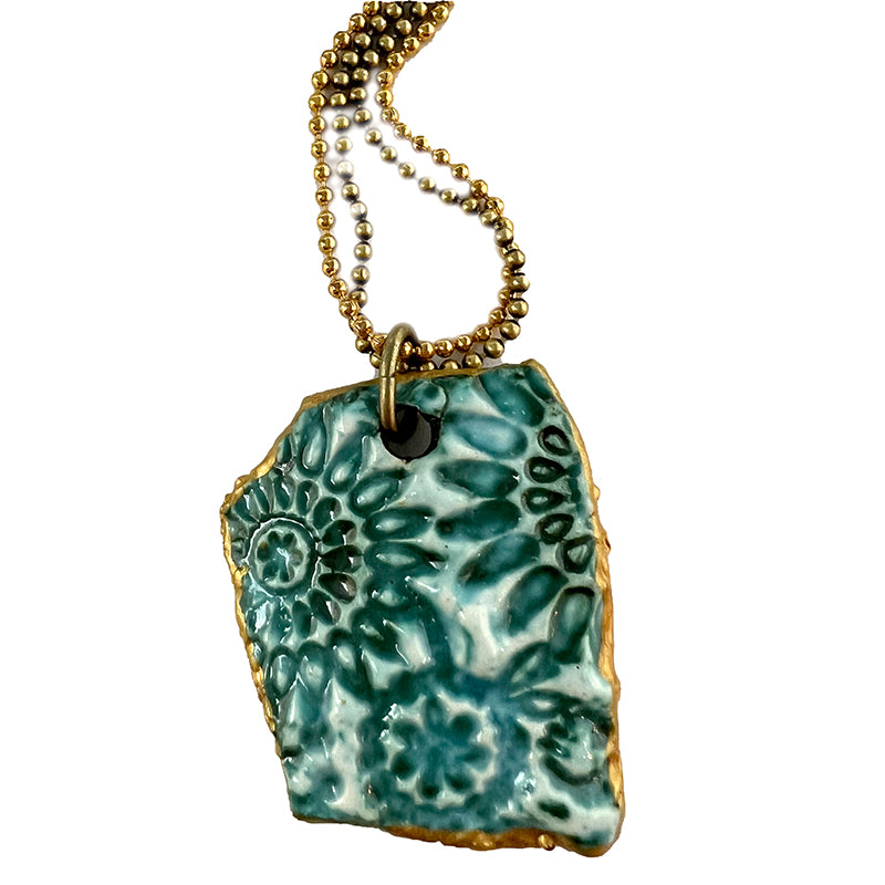 Teal Floral Ceramic Pendant Necklace