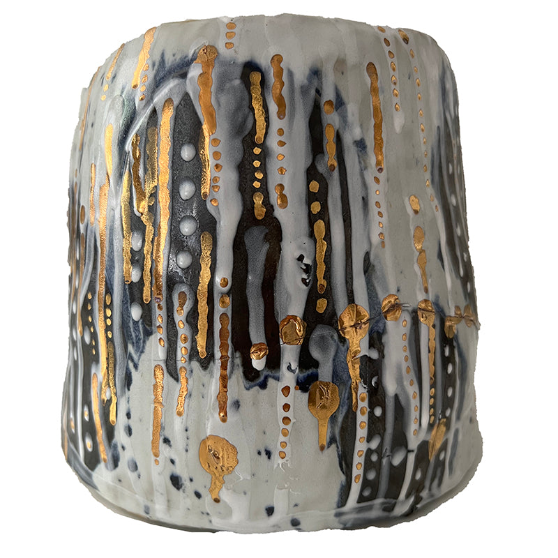 White and Gold Ceramic Painted Vase