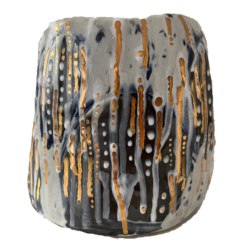 White and Gold Ceramic Painted Vase