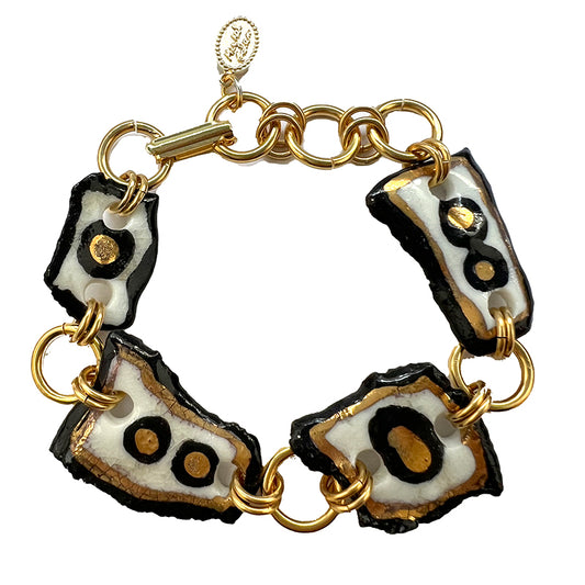 Black, White, & Gold Porcelain Charm Bracelet