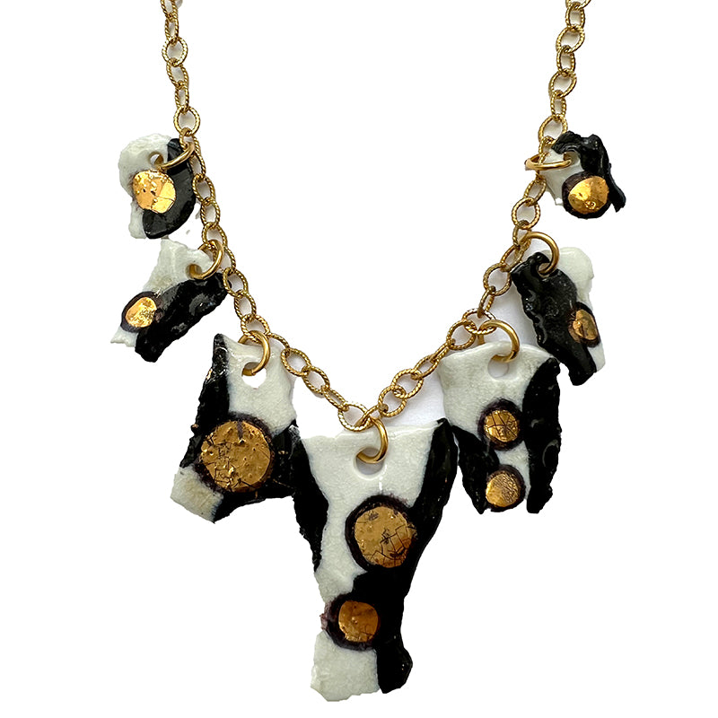 Black, White, & Gold Porcelain Charm Necklace