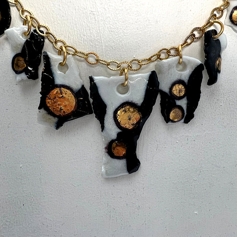 Black, White, & Gold Porcelain Charm Necklace