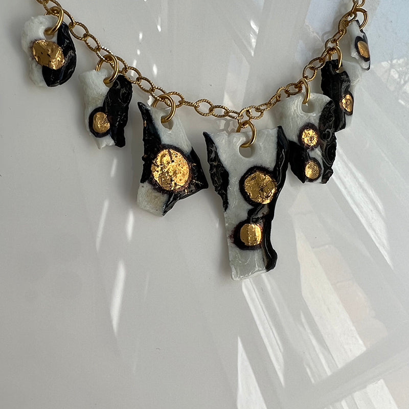 Black, White, & Gold Porcelain Charm Necklace