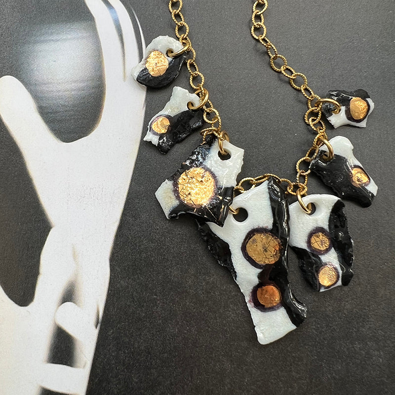 Black, White, & Gold Porcelain Charm Necklace