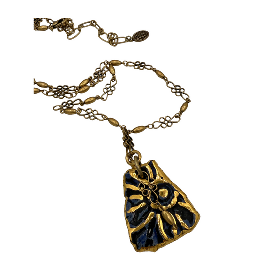Blue & Gold Floral Fragment Ceramic Necklace
