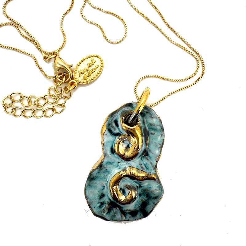 Turquoise & Gold Ceramic Shard Necklace